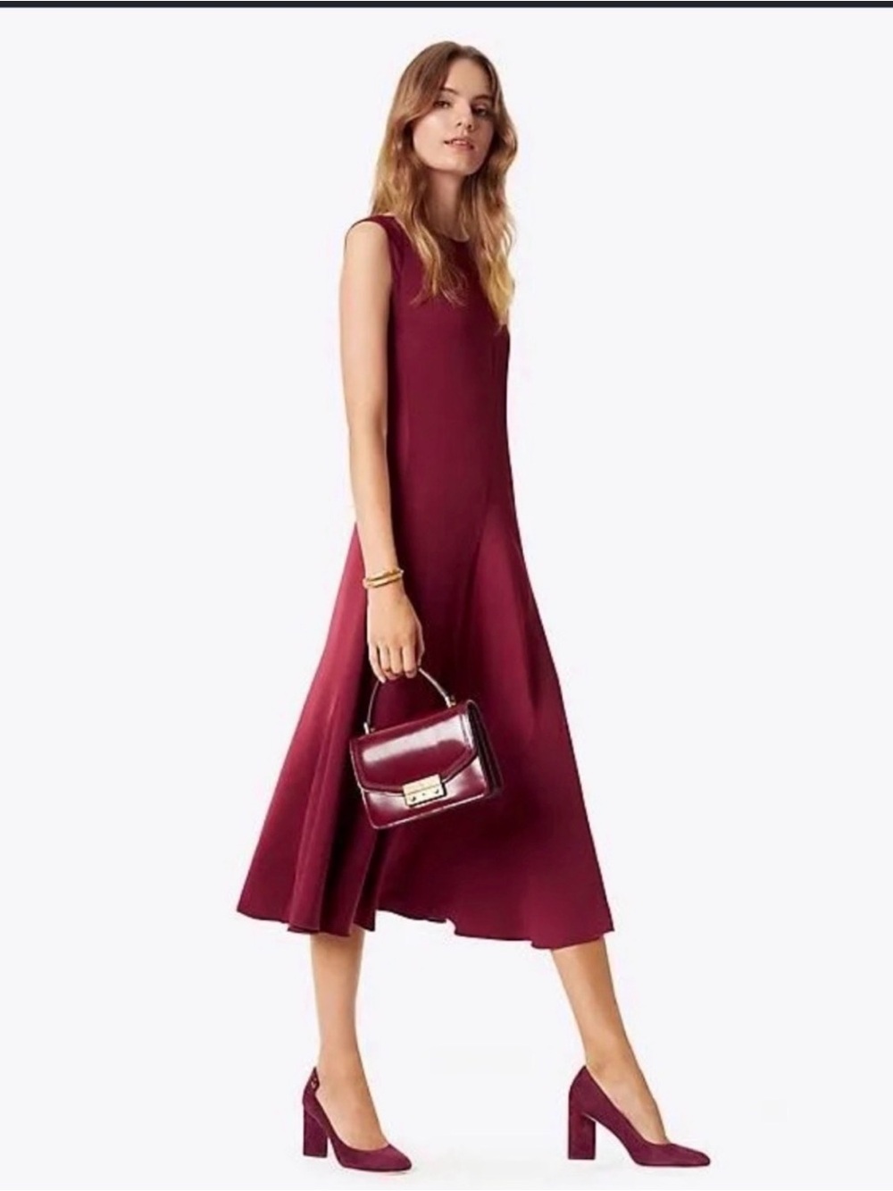 Tory Burch Hailee Midi Cocktail Dress in Burgundy